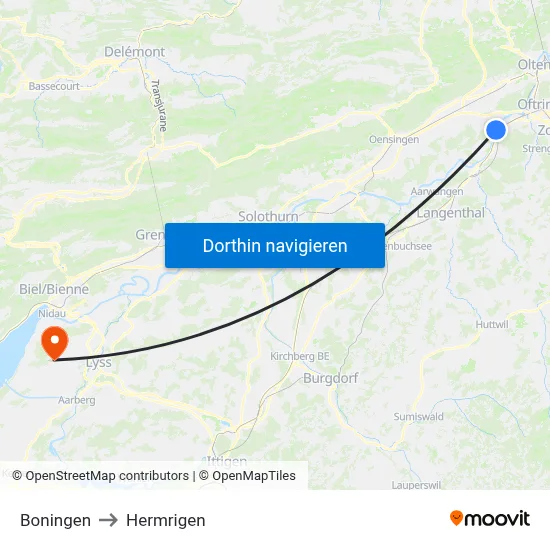 Boningen to Hermrigen map