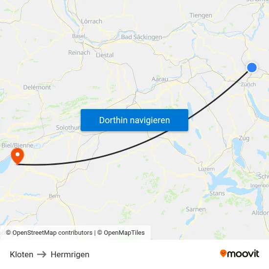 Kloten to Hermrigen map