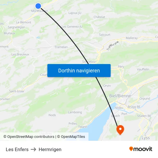 Les Enfers to Hermrigen map