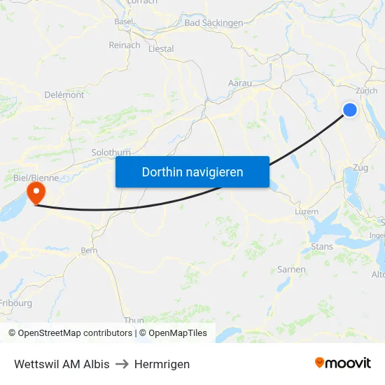 Wettswil AM Albis to Hermrigen map