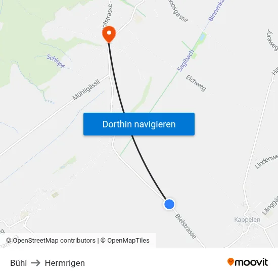 Bühl to Hermrigen map
