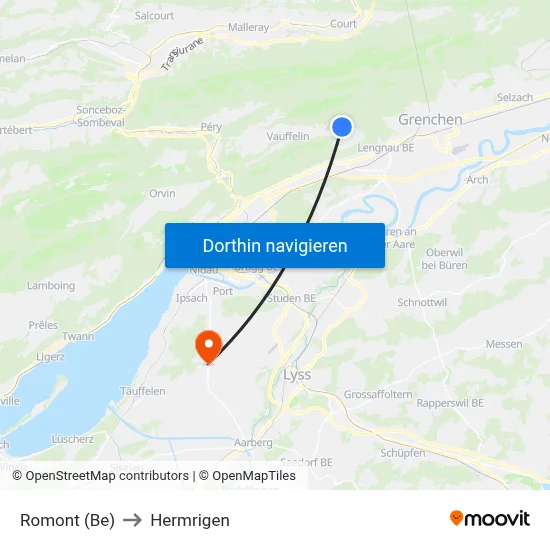 Romont (Be) to Hermrigen map