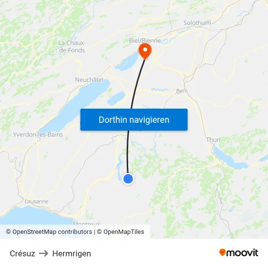 Crésuz to Hermrigen map