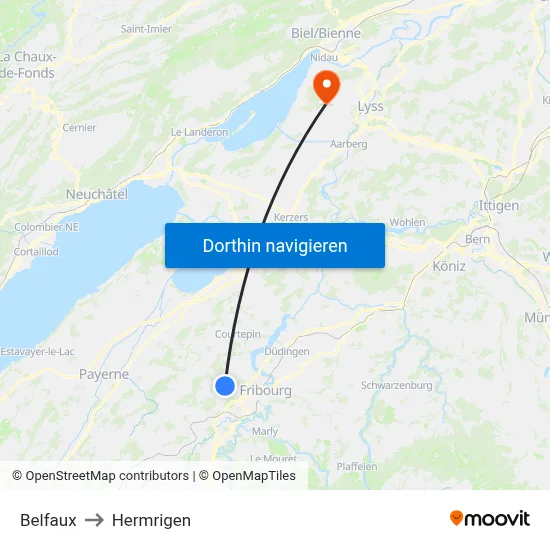 Belfaux to Hermrigen map