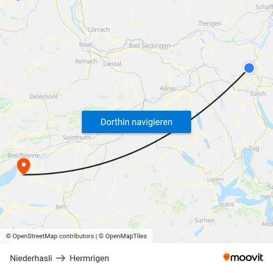 Niederhasli to Hermrigen map