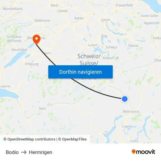 Bodio to Hermrigen map