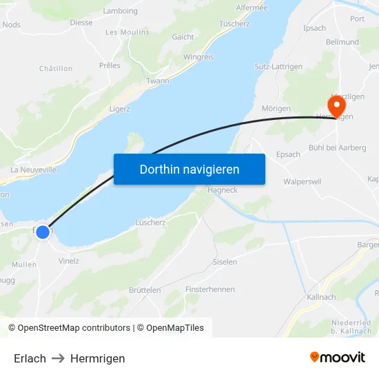 Erlach to Hermrigen map