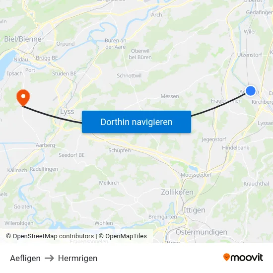 Aefligen to Hermrigen map