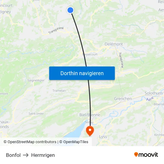 Bonfol to Hermrigen map