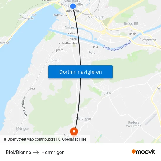 Biel/Bienne to Hermrigen map