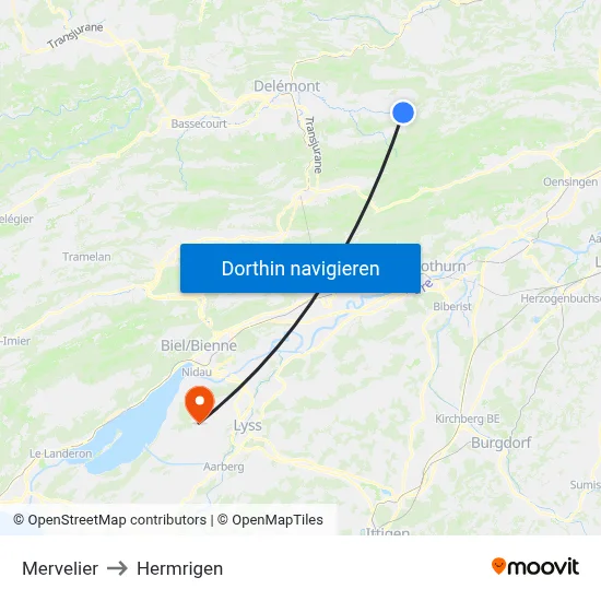 Mervelier to Hermrigen map
