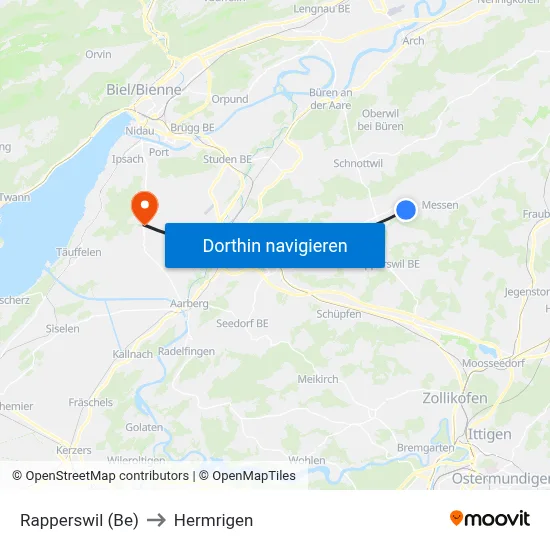 Rapperswil (Be) to Hermrigen map