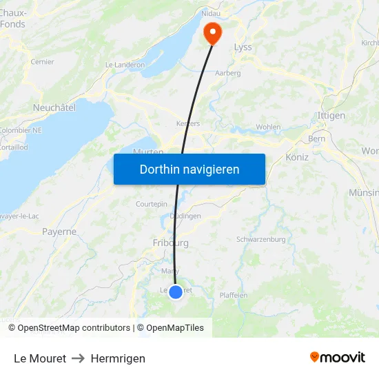 Le Mouret to Hermrigen map