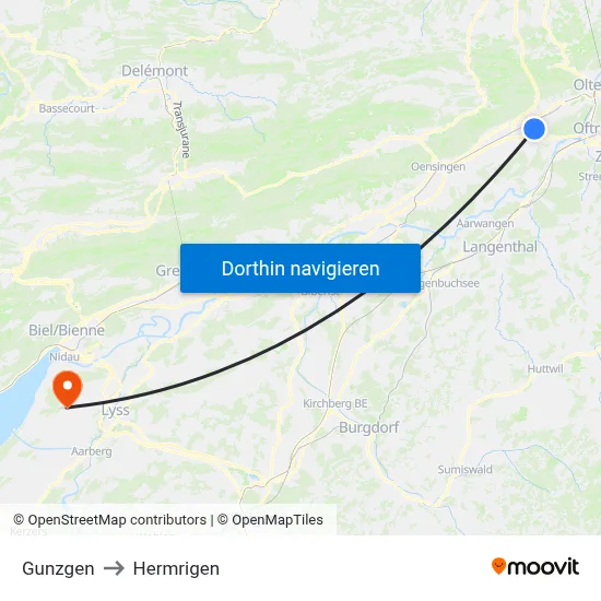 Gunzgen to Hermrigen map