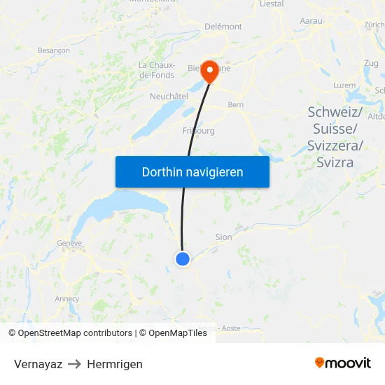 Vernayaz to Hermrigen map