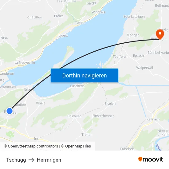 Tschugg to Hermrigen map