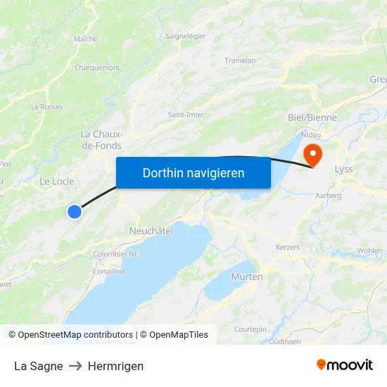 La Sagne to Hermrigen map