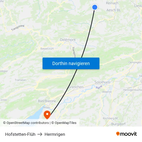 Hofstetten-Flüh to Hermrigen map