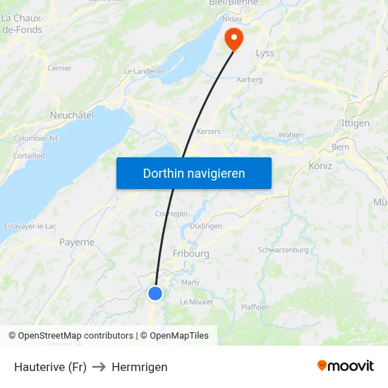 Hauterive (Fr) to Hermrigen map