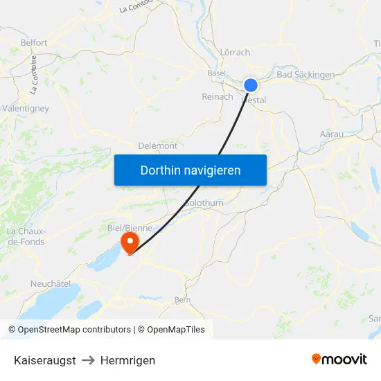 Kaiseraugst to Hermrigen map