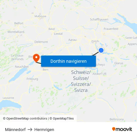 Männedorf to Hermrigen map