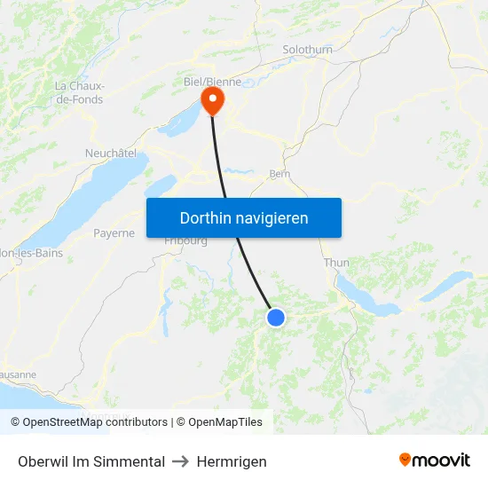 Oberwil Im Simmental to Hermrigen map