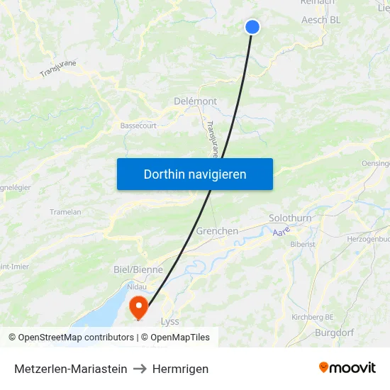 Metzerlen-Mariastein to Hermrigen map