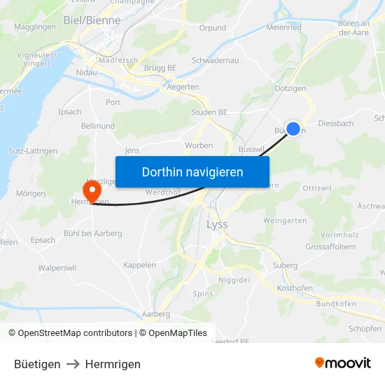 Büetigen to Hermrigen map