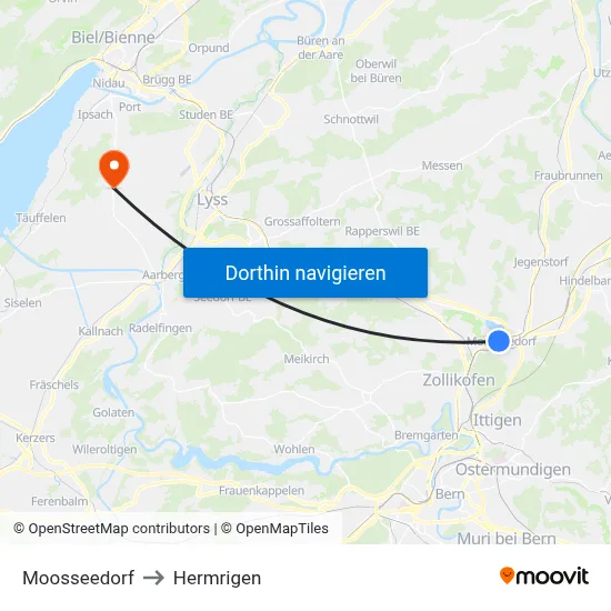 Moosseedorf to Hermrigen map