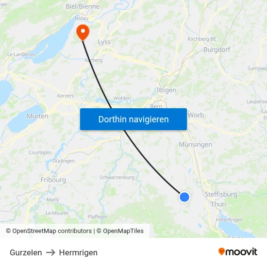Gurzelen to Hermrigen map