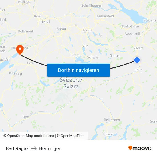 Bad Ragaz to Hermrigen map