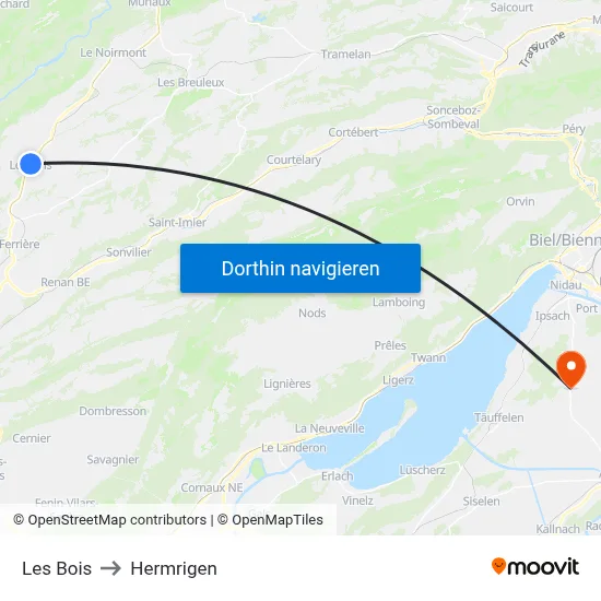 Les Bois to Hermrigen map