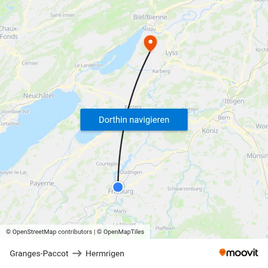 Granges-Paccot to Hermrigen map