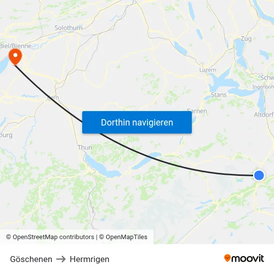 Göschenen to Hermrigen map