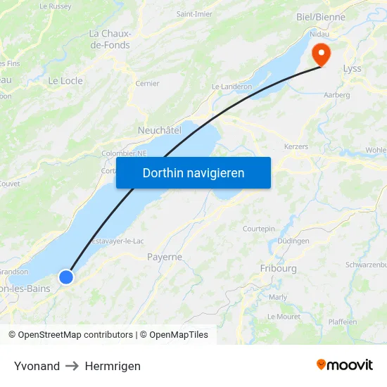 Yvonand to Hermrigen map