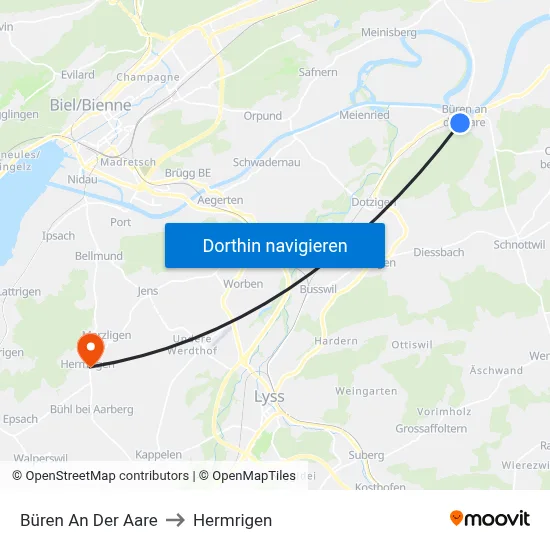 Büren An Der Aare to Hermrigen map