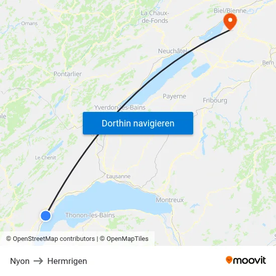 Nyon to Hermrigen map