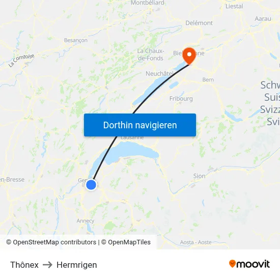 Thônex to Hermrigen map