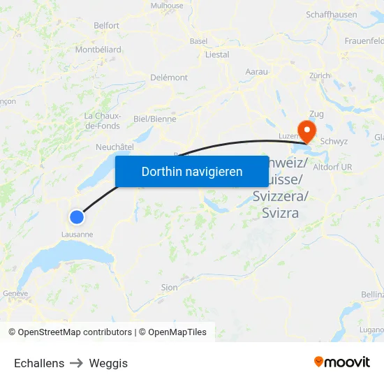 Echallens to Weggis map