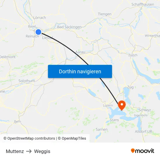 Muttenz to Weggis map