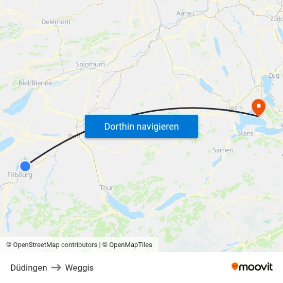 Düdingen to Weggis map