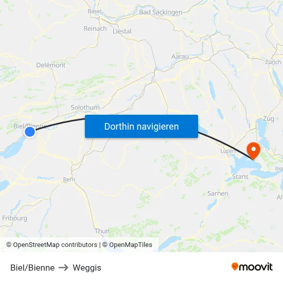 Biel/Bienne to Weggis map