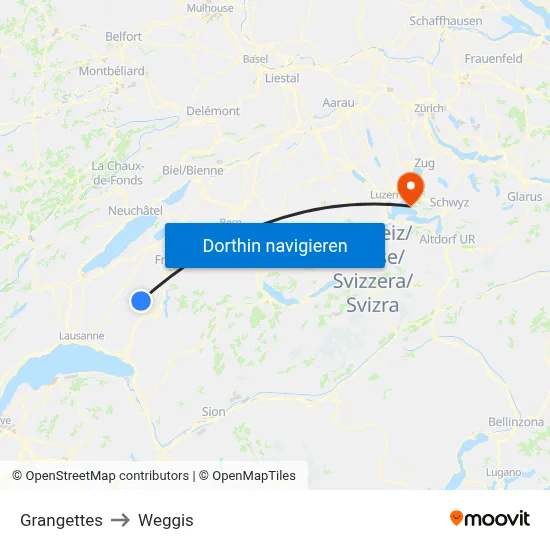 Grangettes to Weggis map