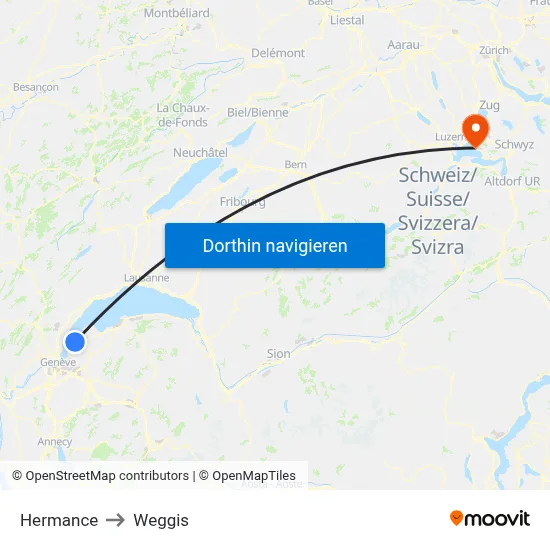 Hermance to Weggis map