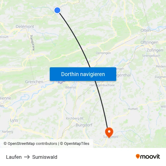 Laufen to Sumiswald map