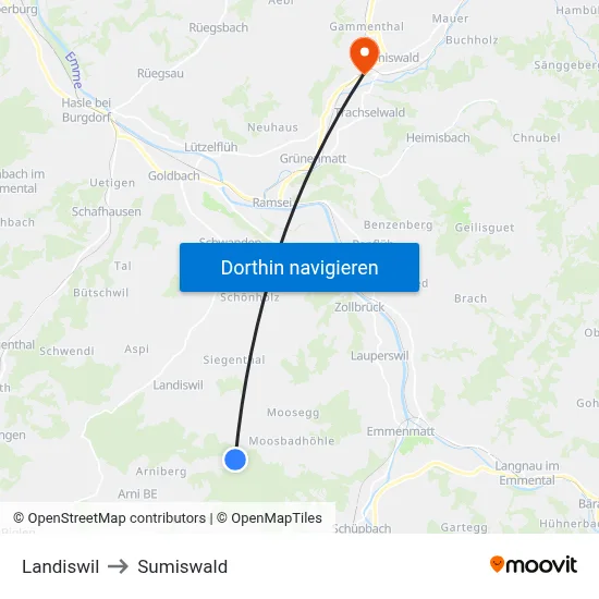 Landiswil to Sumiswald map