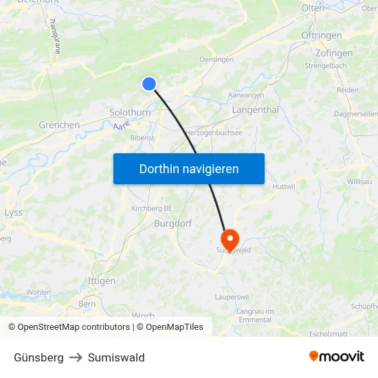 Günsberg to Sumiswald map