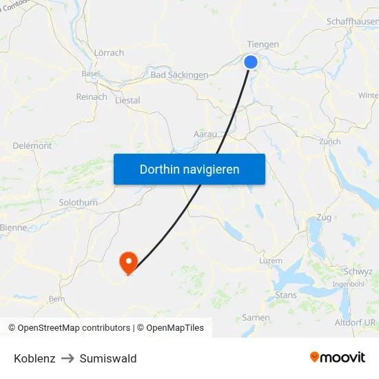 Koblenz to Sumiswald map