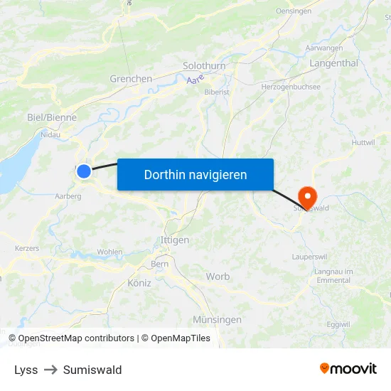 Lyss to Sumiswald map