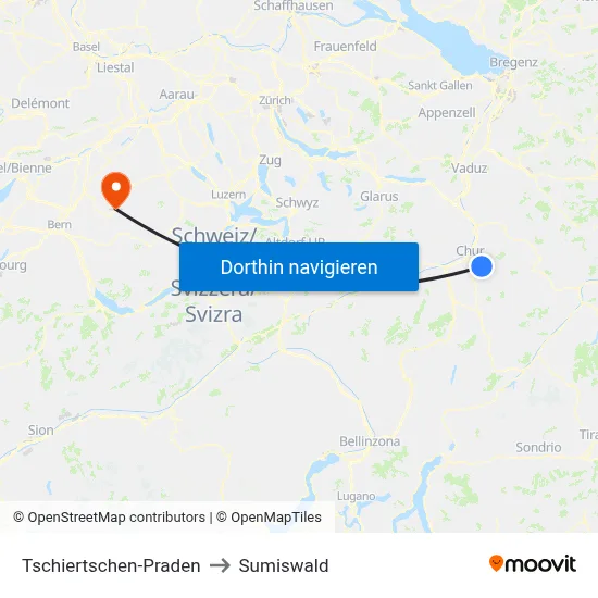 Tschiertschen-Praden to Sumiswald map